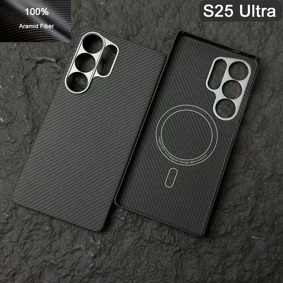 

100% Aramid Carbon Fiber Luxury Case For Samsung Galaxy S25 Ultra Plus Magnetic Protective Cover Magsafe Back Shell For S25Ultra