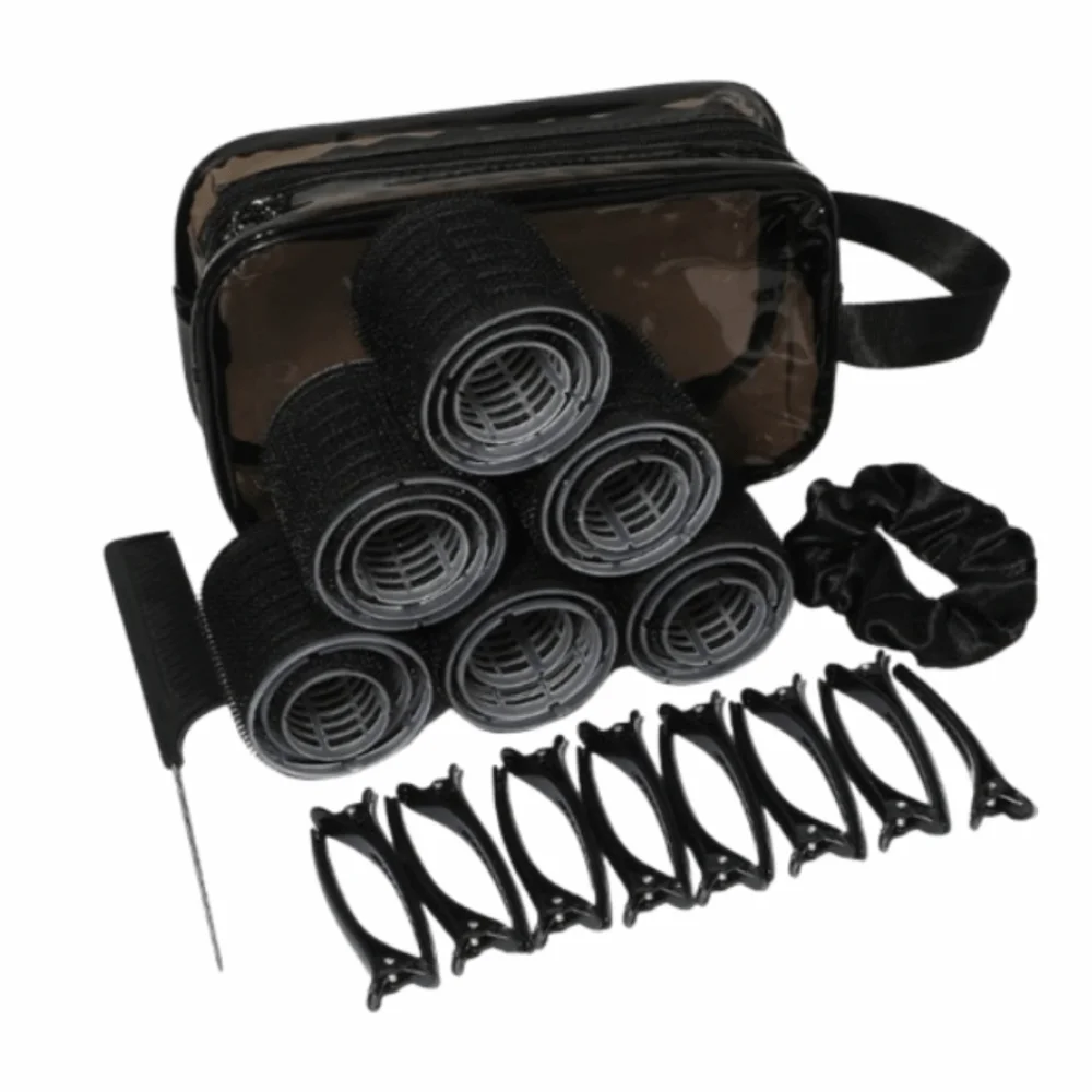 35Pcs Black Self-Grip Hair Rollers Set 3 Sizes Rollers Lightweight Curly Hair Roller with Comb Plastic Clips