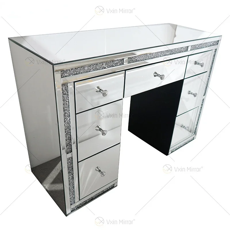 Cross-border Nordic Hollywood dressing table, glass broken diamond plate mirror makeup table, American dressing table,