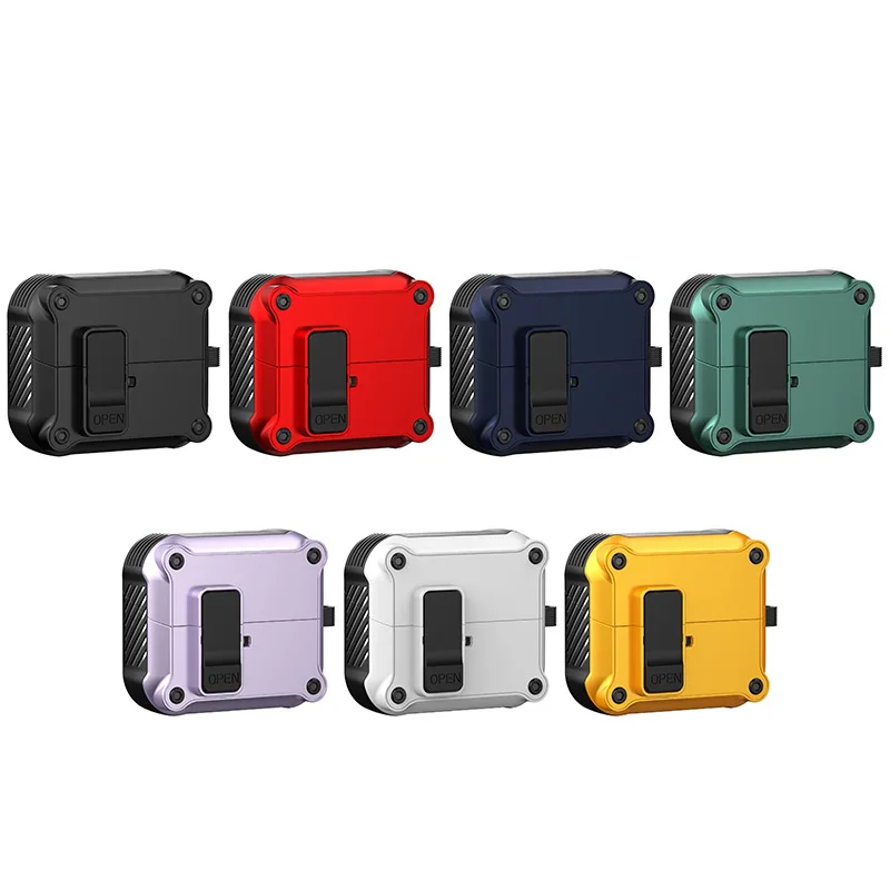 حافظة قفل آمن لهاتف سامسونج جالاكسي Buds3 غطاء صلب مقاوم للسقوط مع طقم تنظيف وسلسلة مفاتيح لملحقات Galaxy Buds 3 Pro