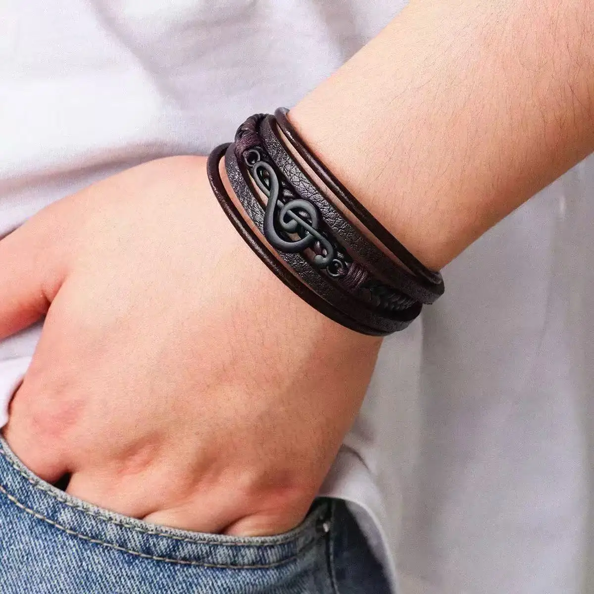 خمر رمز الموسيقى سحر أساور للرجل متعدد الطبقات مضفر الجلود سوار الكفة التفاف معصمه الإسورة مجوهرات بسيطة