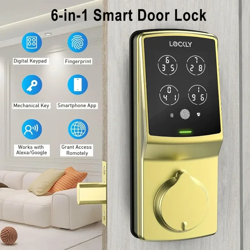 Lockly Secure Pro Smart Lock - Keyless Entry Deadbolt, Fingerprint Sensor, App Control, Key, Voice Control, Auto Lock