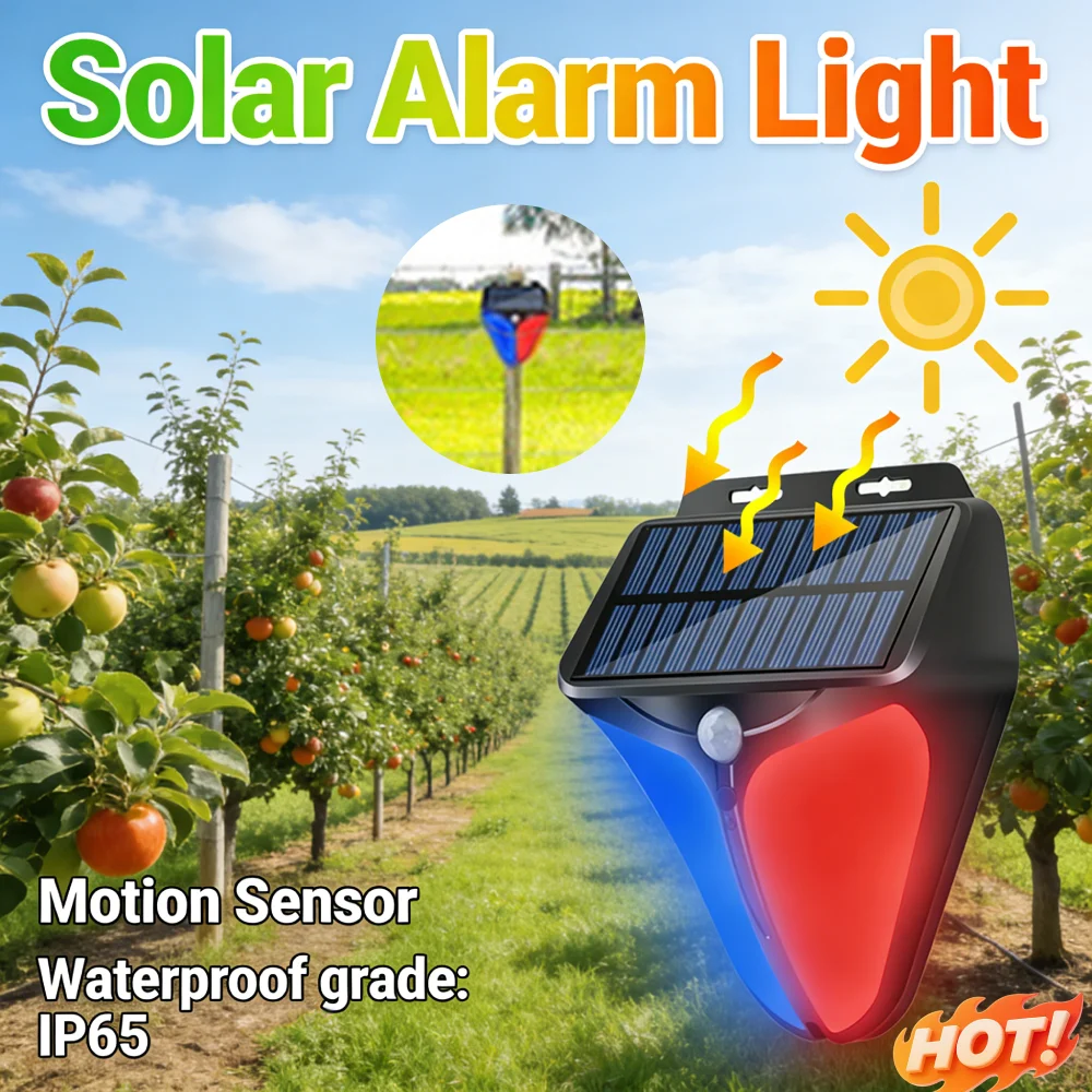 

Solar Security Alarm Light Motion Sensor Safety Light LED Strobe Warning Light 129dB Sound IP65 Waterproof for Home Farm