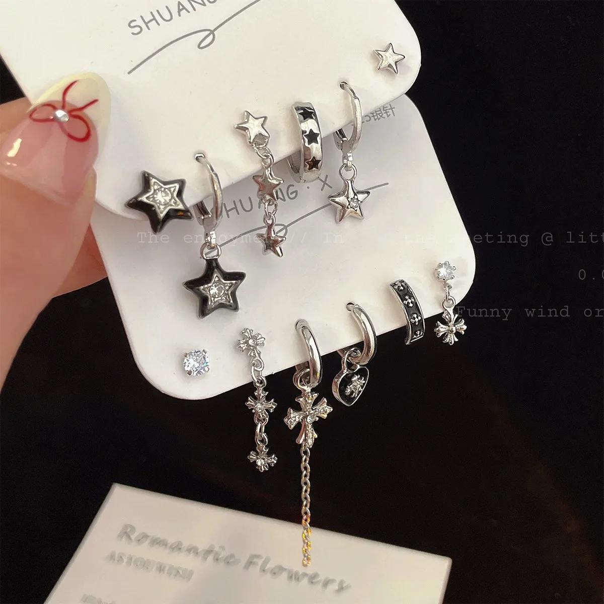 6 Pcs/Set Fashion Star Tassel Pendant Y2K Fresh Girl Silver Colour Stud Earrings Set Women Party Daily Gift