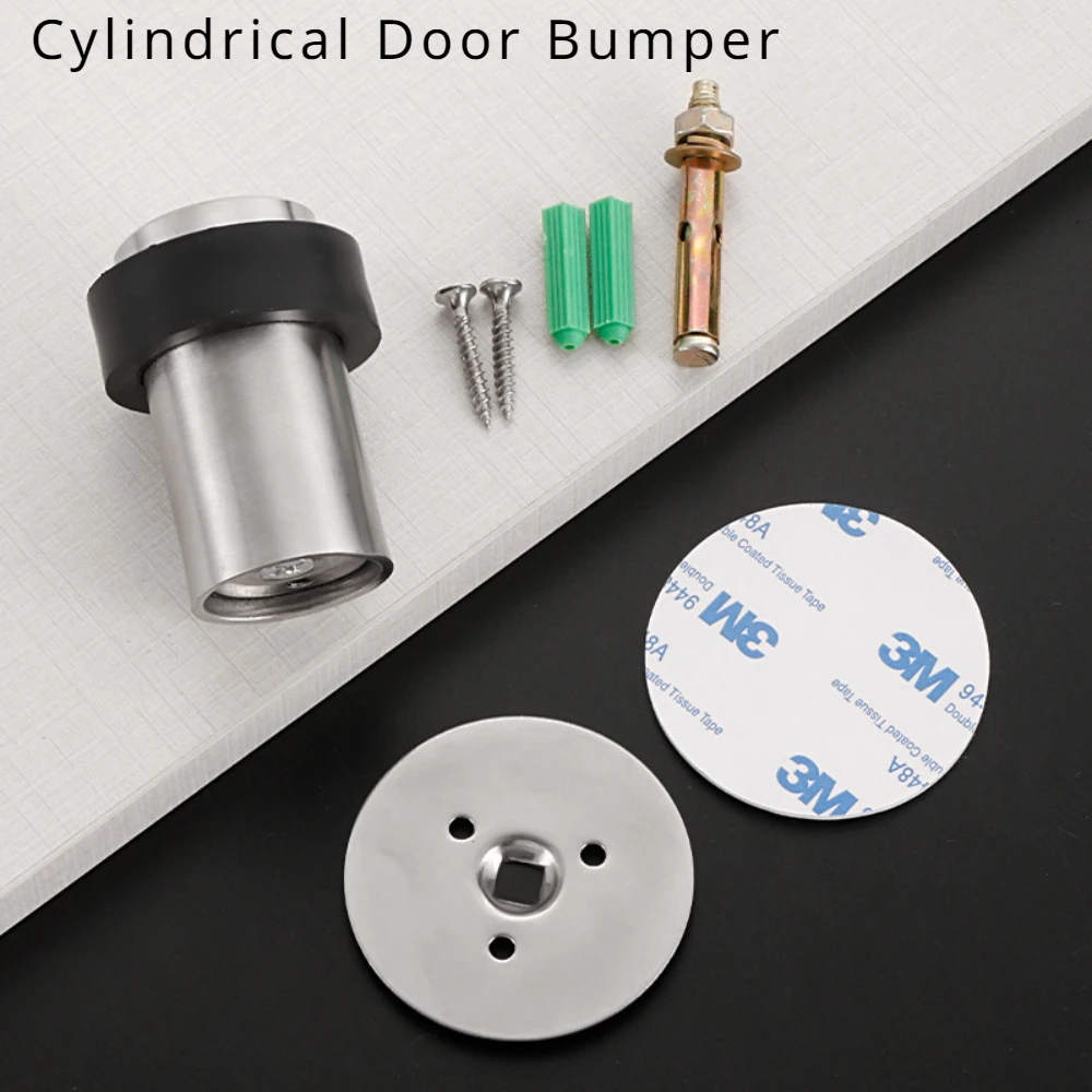 

Stainless Steel Door Stop Floor Security Cylindrical Door Stopper Punch Free Touch Hole Round Home Protection Doorstop for Door
