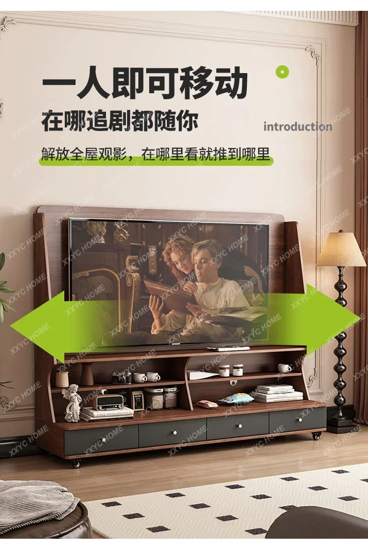 DDSolid wood removable TV cabinet living room household small apartment modern floor storage TV bracket