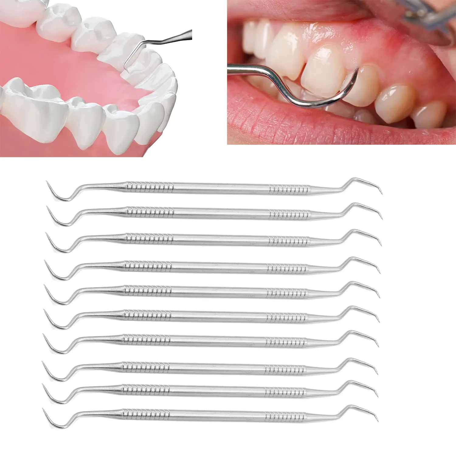 10pcs Stainless Steel Double Ends Dental Teeth Clean Hygiene Explorer Probe Hook Pick Dental Tartar Scraper Remover Tooth Care