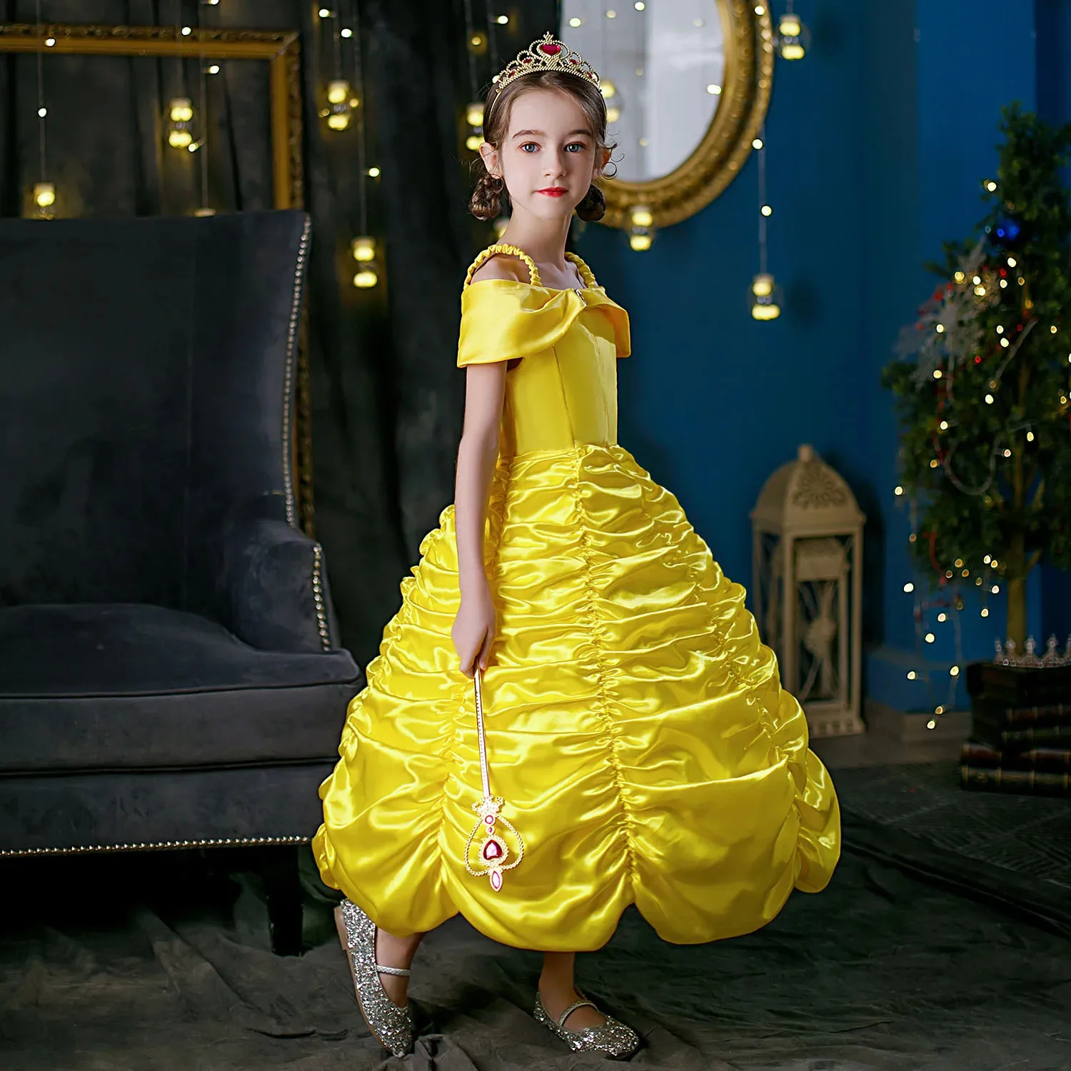 Girls Belle Princess Dress Beauty and The Beast Prom Long Gown Halloween Cosplay Costume Luxury Birthday Party Clothes Vestidos