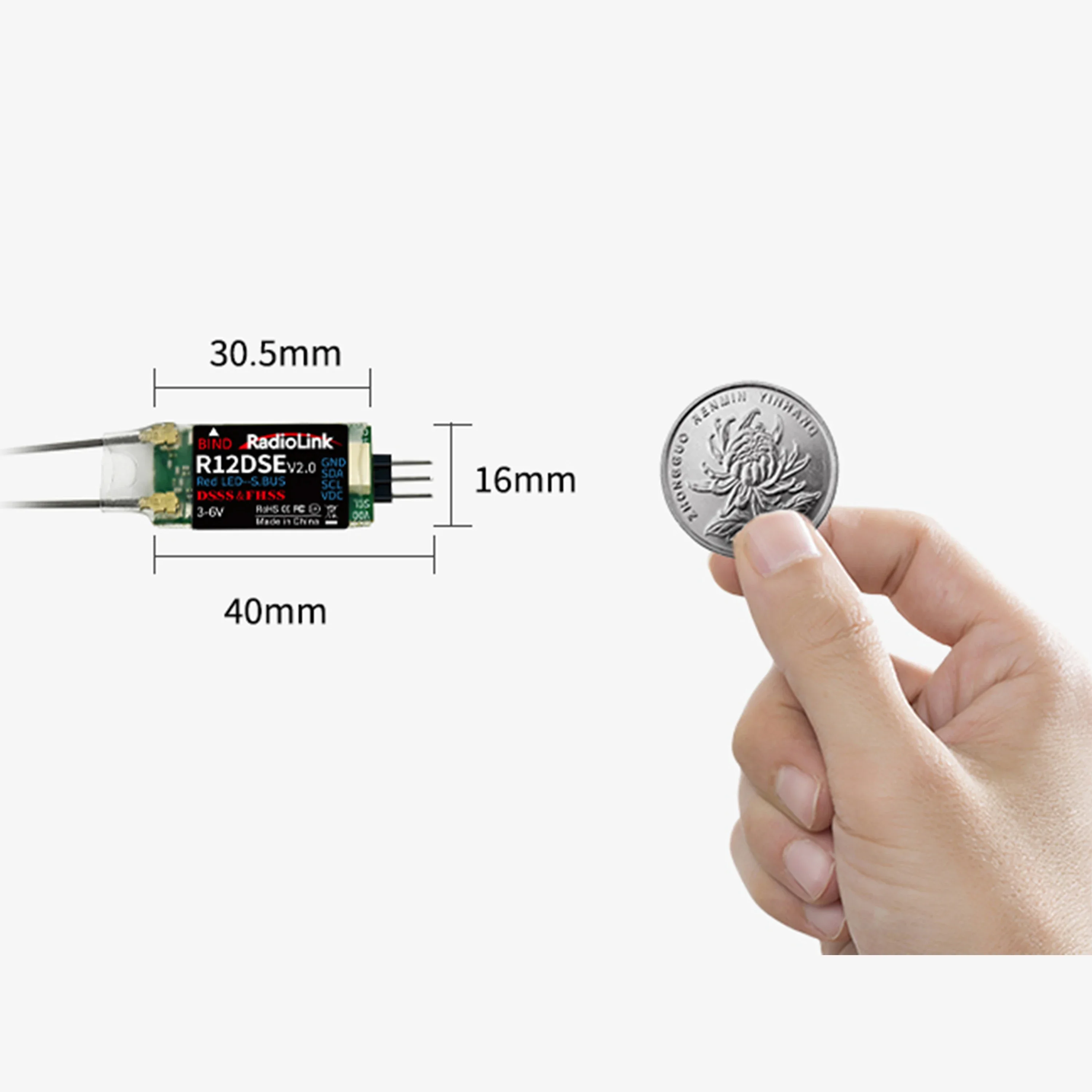 Radiolink R12DSE 12CH RC Mini-ontvanger 12-kanaals DSSS FHSS Ondersteuning SBUS PPM voor RC Vliegtuig FPV Racing Drone AT9 AT10 Zender