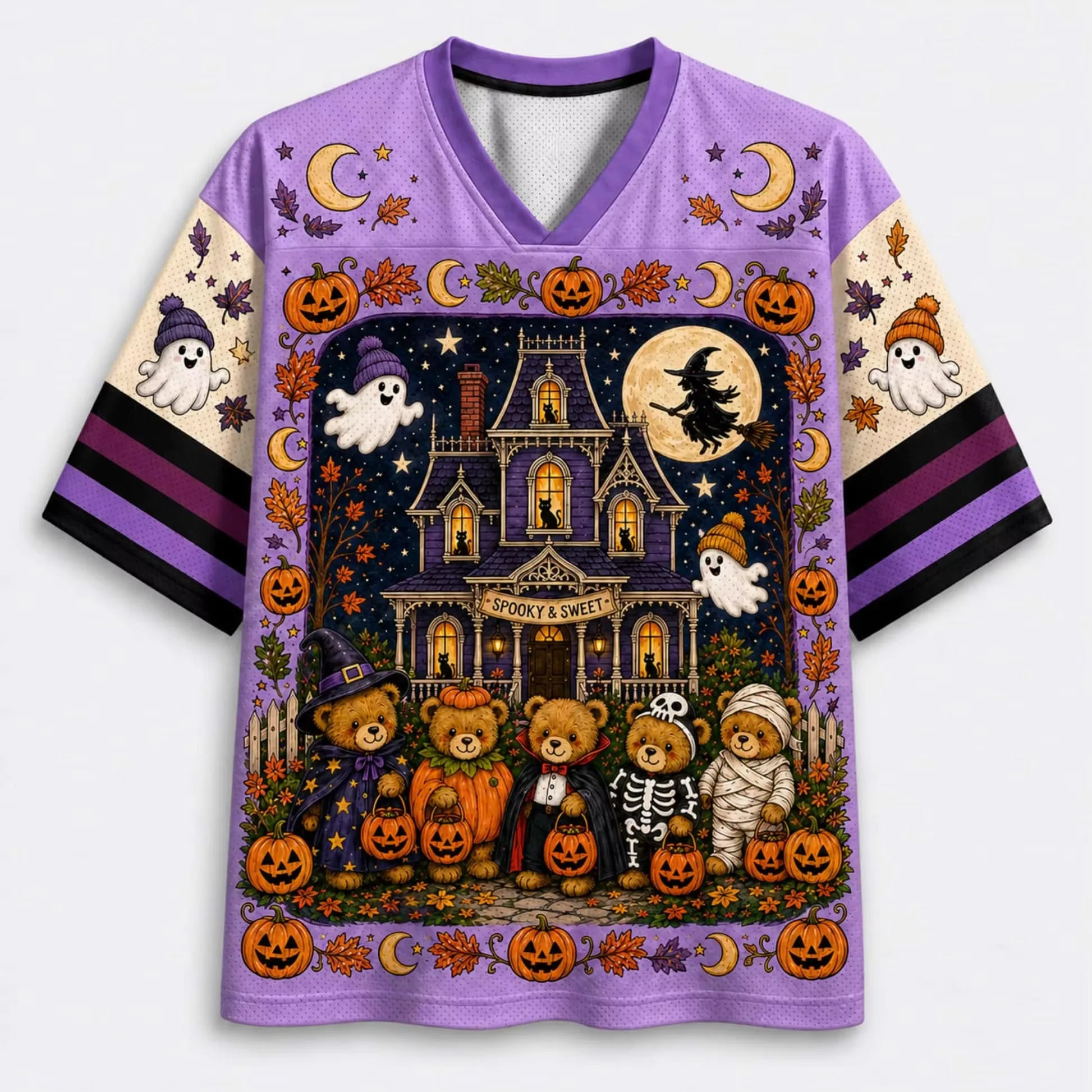 2026 Fashion Y2K Sweet Halloween Jersey, Retro Candy Bear Print Holiday Party V-neck Short Sleeved Fabric Soft and Comfortable