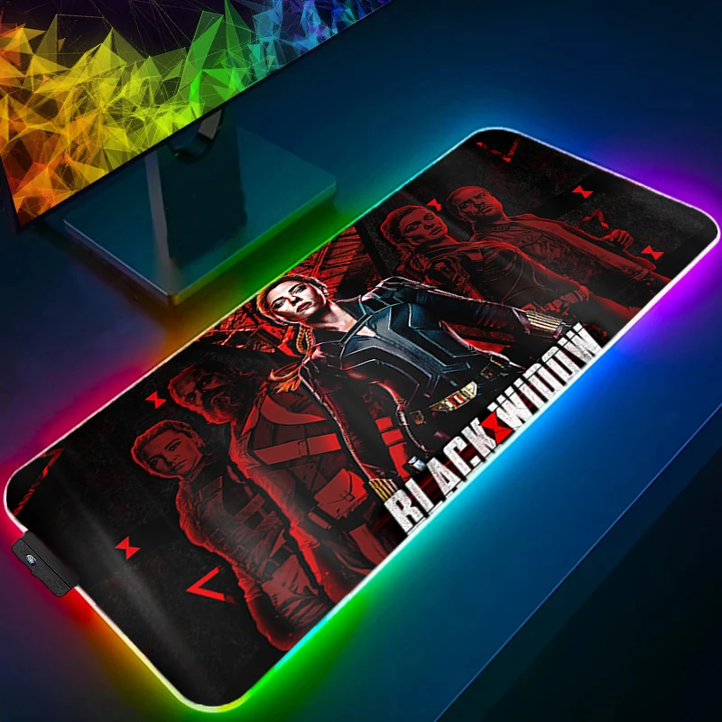 Alfombrilla de ratón RGB, juego de viuda negra, retroiluminación de goma, teclado de Pc, portátil, Kawaii, ordenador, velocidad, LED, alfombrilla de escritorio, accesorios para juegos, alfombrilla para ratón