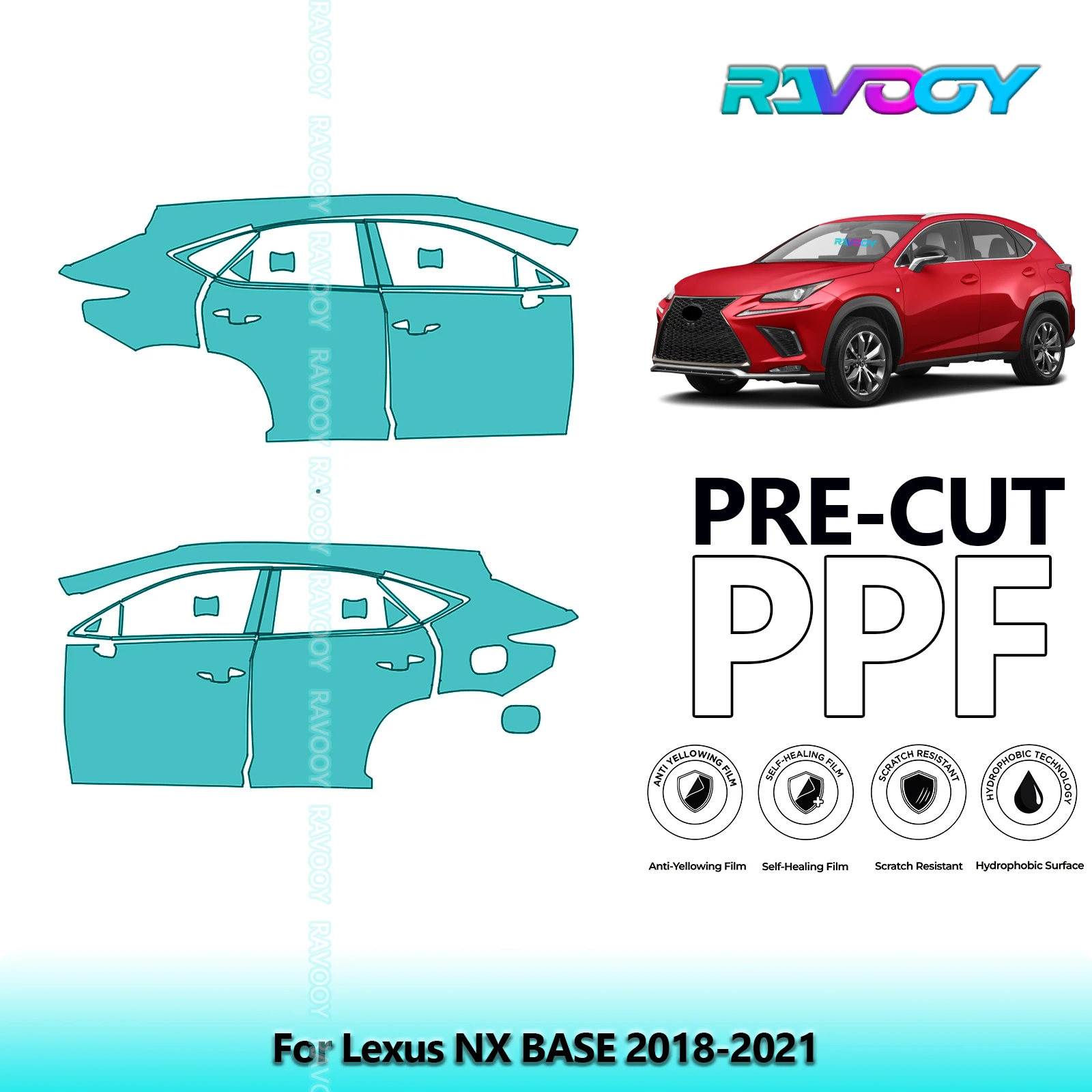 

For Lexus NX BASE 2018-2021 8.5mil Clear Matte Pre-Cut PPF Door & A/B Pillar Kit TPU Paint Protection Film Set