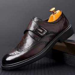 Spring New Luxury Men's Leather Shoes Black Coffee Carved Block Shoes Dress Men's Casual Shoes Wedding Office Loafers Men Shoes