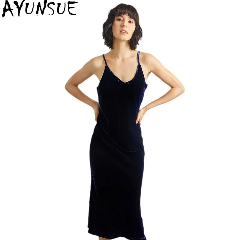 

AYUNSUE 19mm 100% Real Silk Sexy Dress Sleepwear Silk Velvet Night Dress for Women Summer Pajama Women's Home Clothes Streetwear