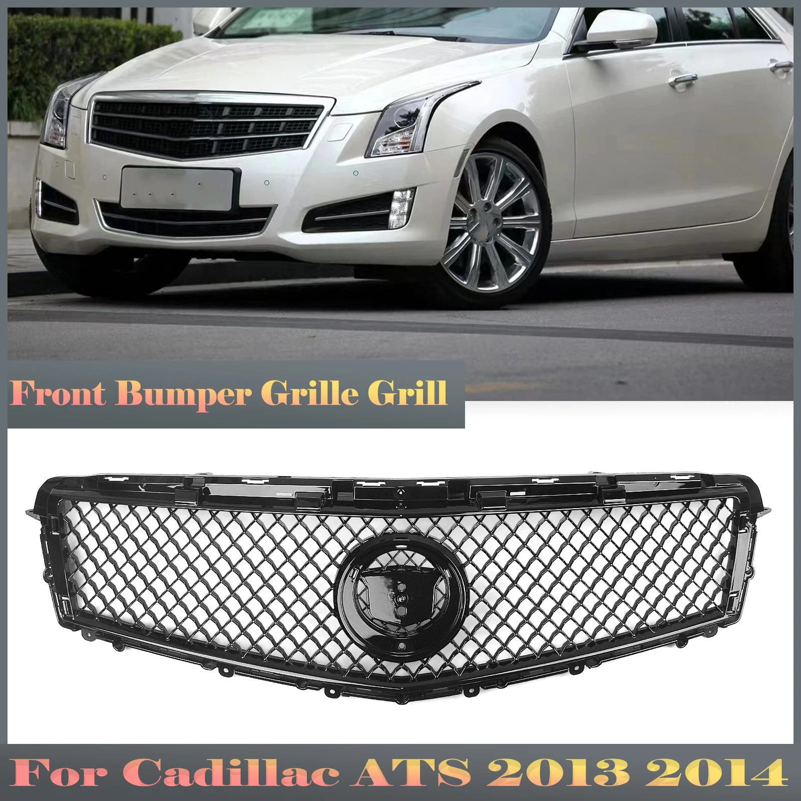 

Racing Grills Front Grille For Cadillac ATS 2013 2014 Sedan 4-Door Black Honeycomb Style Upper Bumper Hood Mesh Grid Body Kit