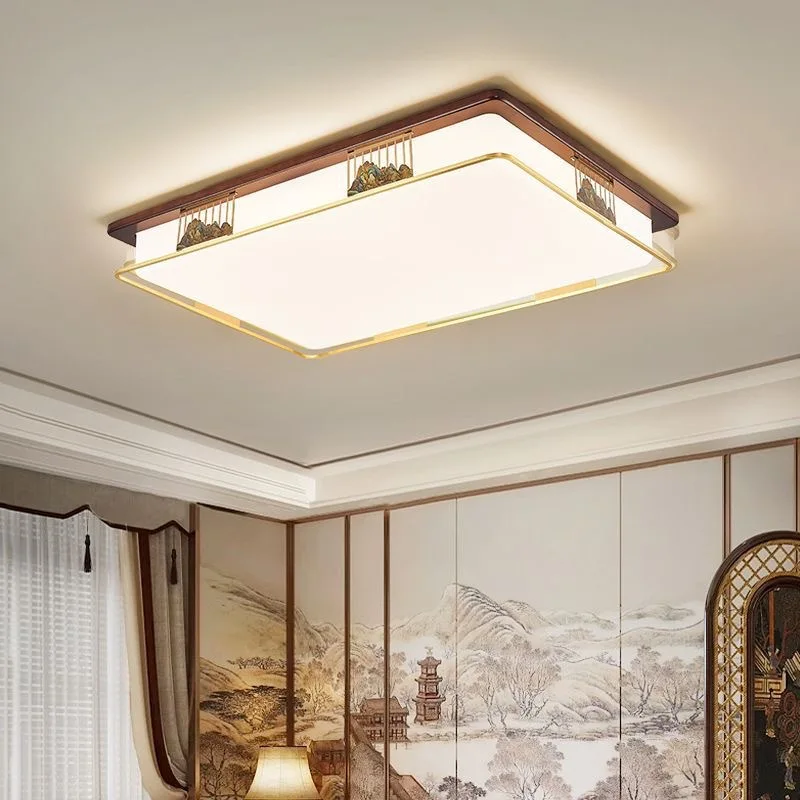 

New Chinese living room ceiling lamp, all copper solid wood, Chinese style
