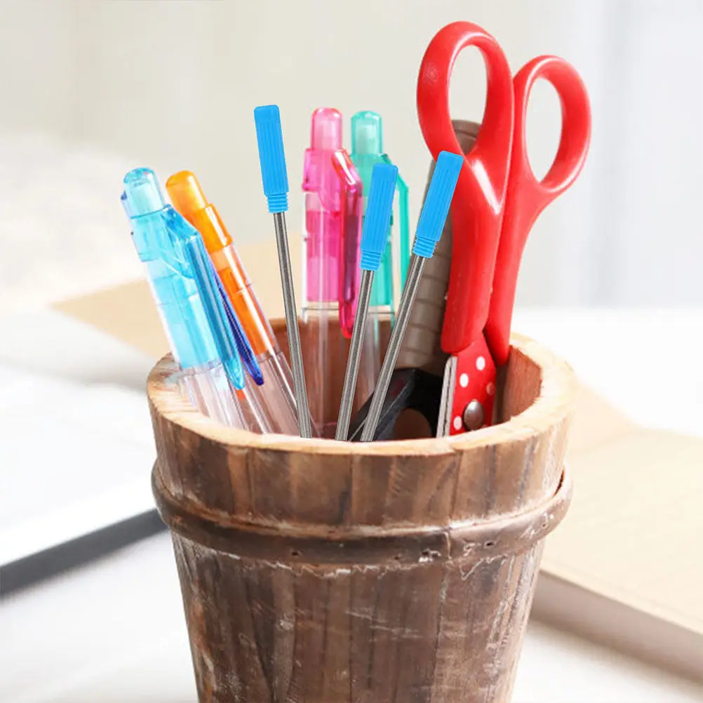 30Pcs Blue Ballpoint Pen Refills Creative Fun Lid Design Smooth Writing Metal PP Material Office School Home Study Notes Drawing