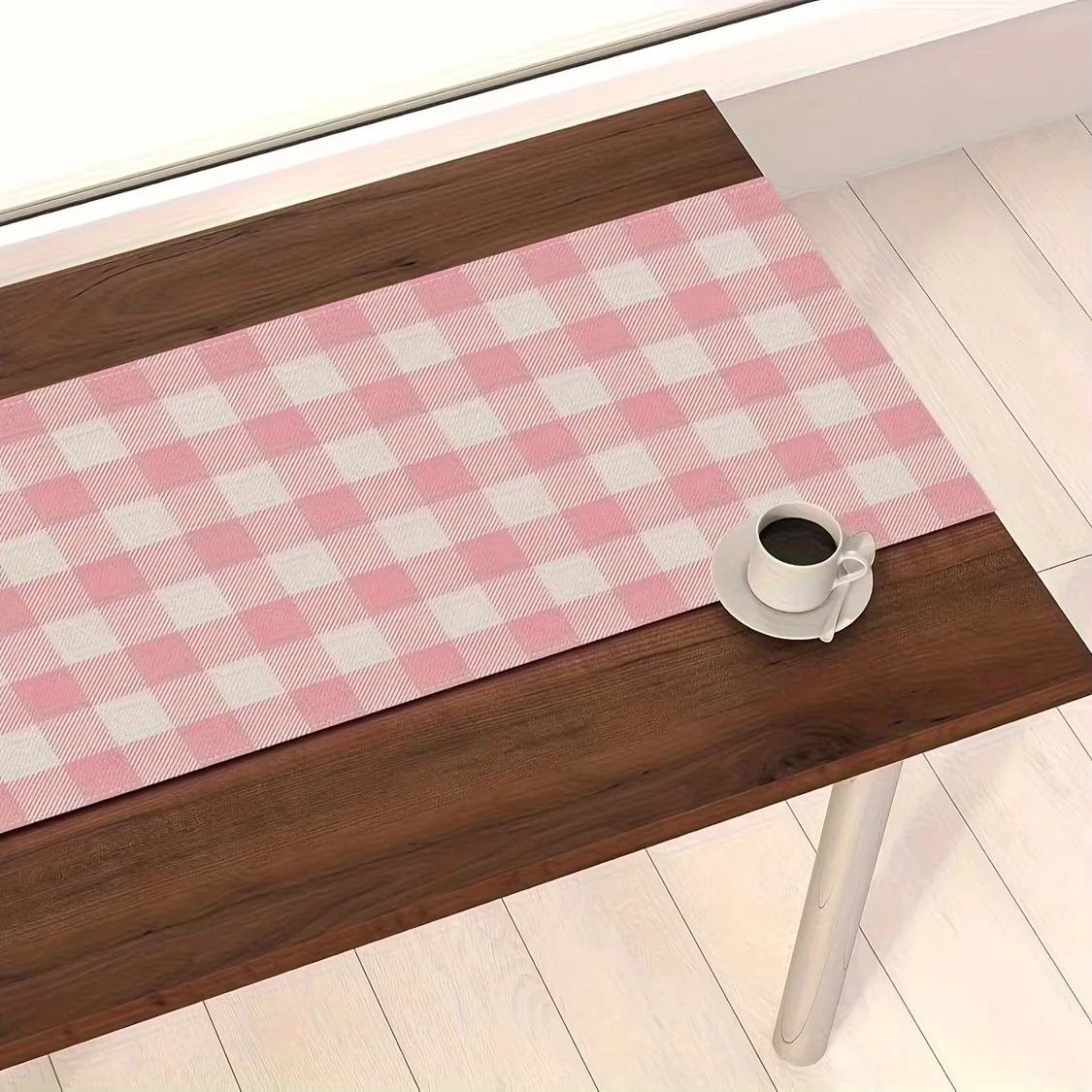 VIKAMA Pink and White Checkered Table Runner Farmhouse Birthday Party Decorations Home Kitchen Dining Room Table Decorations