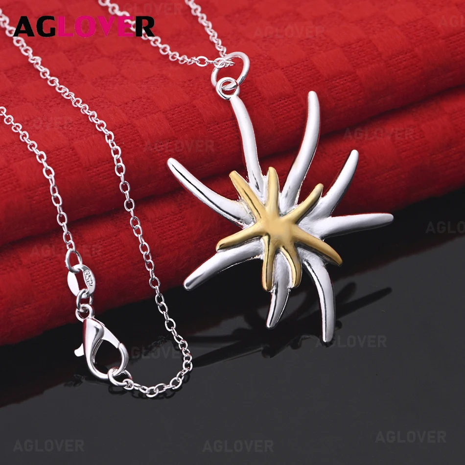 

AGLOVER 925 Sterling Silver Double Gold And Silver Hexagonal Star Pendant Necklace Women'S Exquisite And Cute Wedding Jewelry