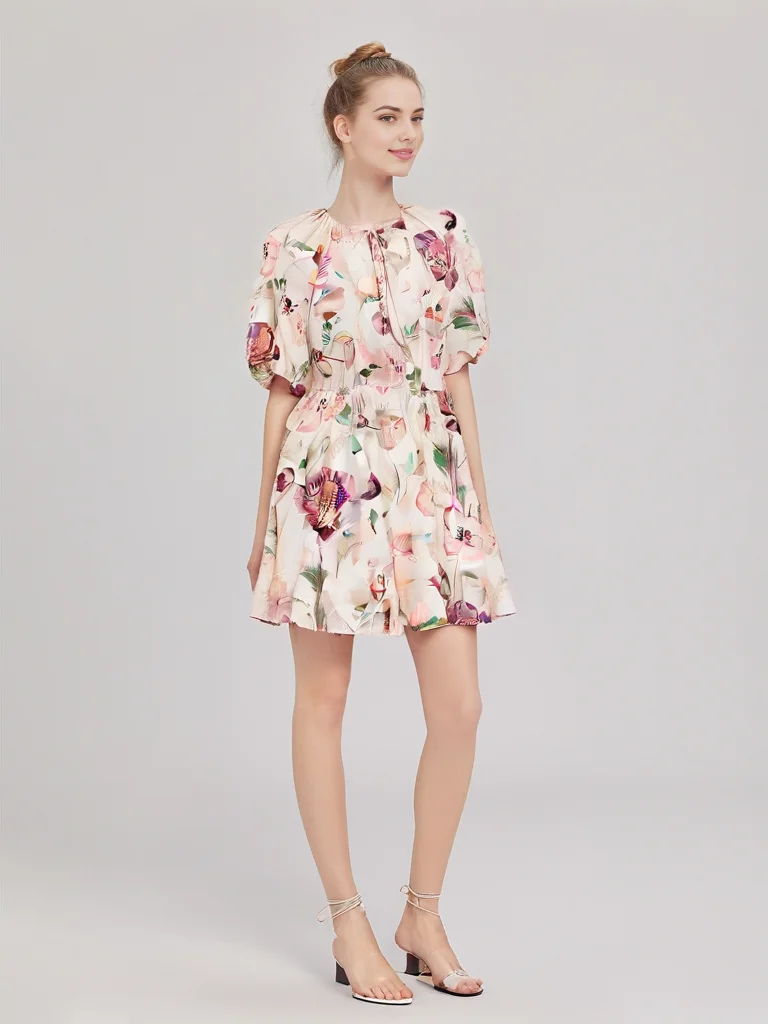 

TRAFZA Chic Floral Vintage Pleated Holiday Woman Mini Dresses Fashion 2025 Summer Casual Dress Short Sleeve Mujer Midi Vestido