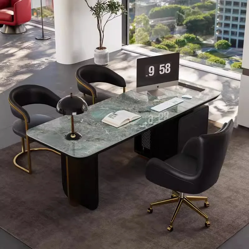 Light Luxury Rock Slab Desk Modern Simple Retro Style Smoky Color Designer High Sense Computer Desk Writing Desk