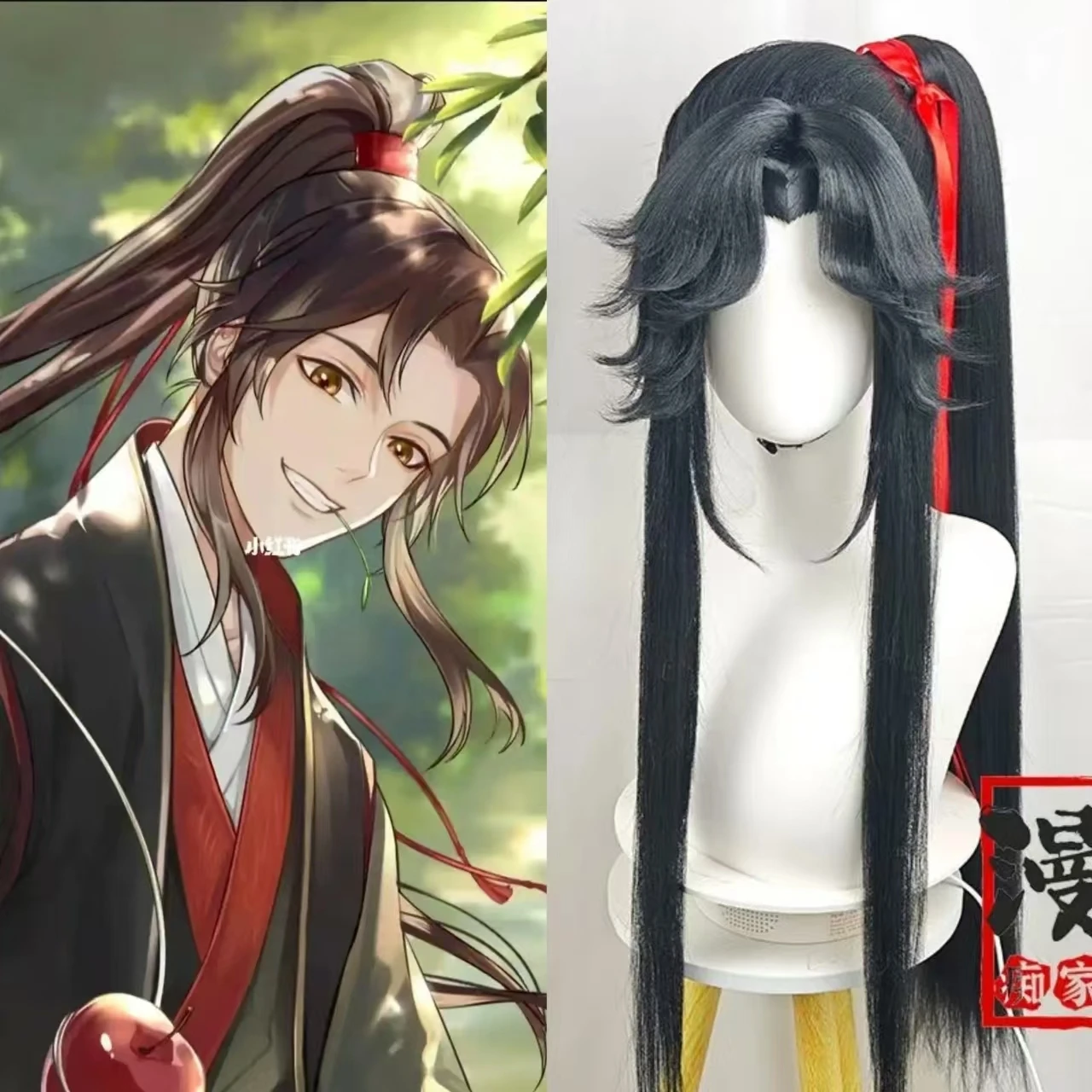 Wei Wuxian Styled Wig Grandmaster Of Demonic Cultivation MDZS Lan Wangji Black Long Ponytail Hairstyle Customized Wigs Props