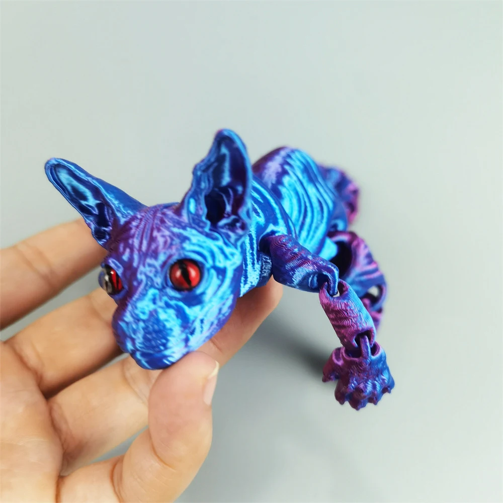 3D Printed Hairless Cat Toys Model  Multi-joint Movable Animal Figures Ornament Decorative Desktop Creativity Novelty Kids Gifts