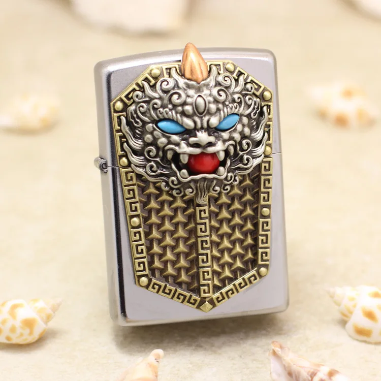 Genuine Zippo oil lighter copper windproof 3D Tiger head shield Kerosene lighters Gift with anti-counterfeiting code