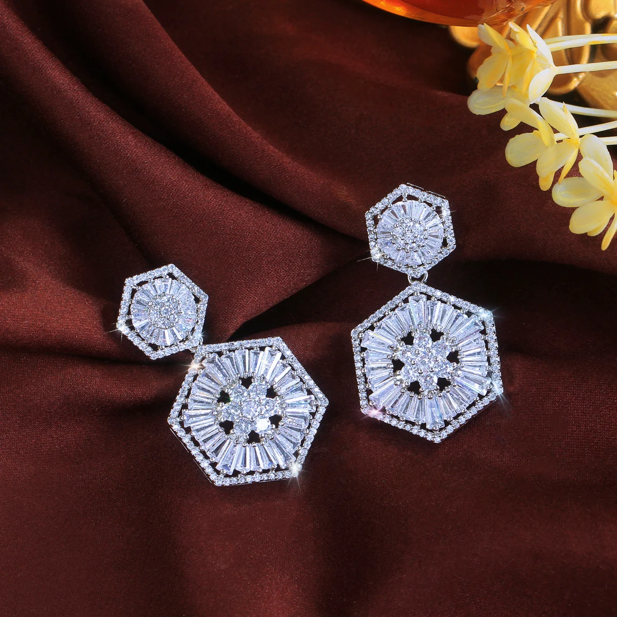 ThreeGraces Elegant Brilliant Baguette Zirconia Bridal Wedding Evening Party Dangle Earrings for Women Banquet Jewelry E2045