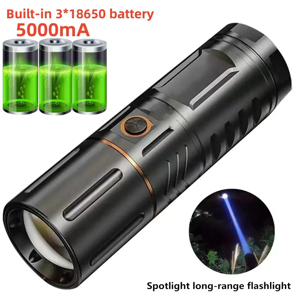 Strong Light Lamp T40 LED Flashlight USB Rechargeable Ultra-Bright Torch High Power Lantern Built-in 3*18650 Lithium Batteries