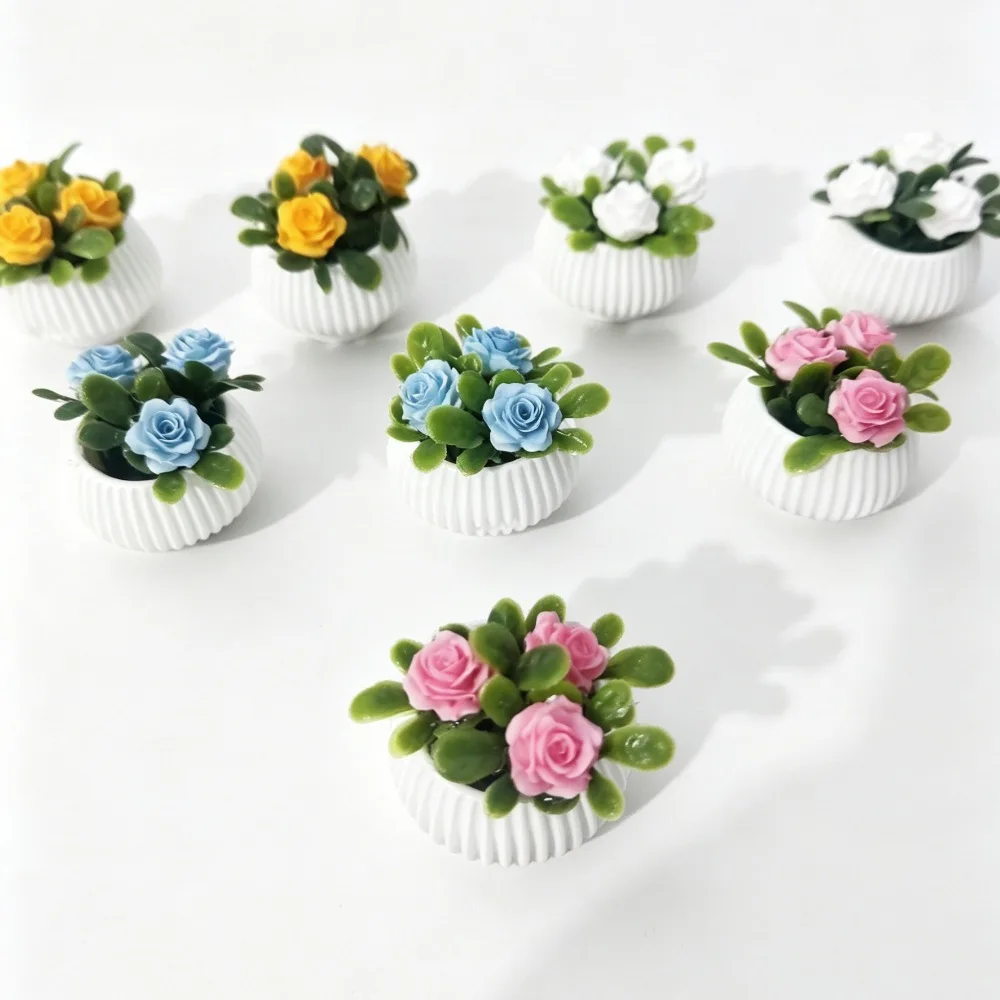 1pc Miniature Rose Plant Potted Plants, Model House Living Room Scene Decoration Potted Plants, Miniature Landscape Handicrafts