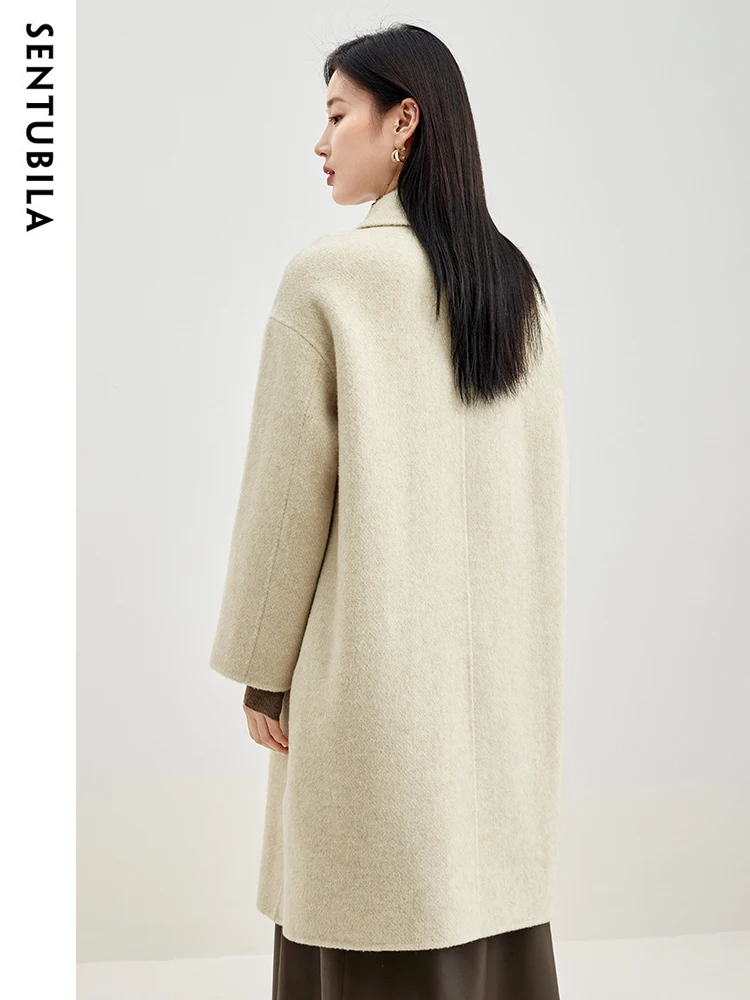 SENTUBILA Wool Double Sided Woolen Coat for Women Autumn Winter 2024 Fashion Double Breasted Loose Warm Woolen Jacket W34O49954