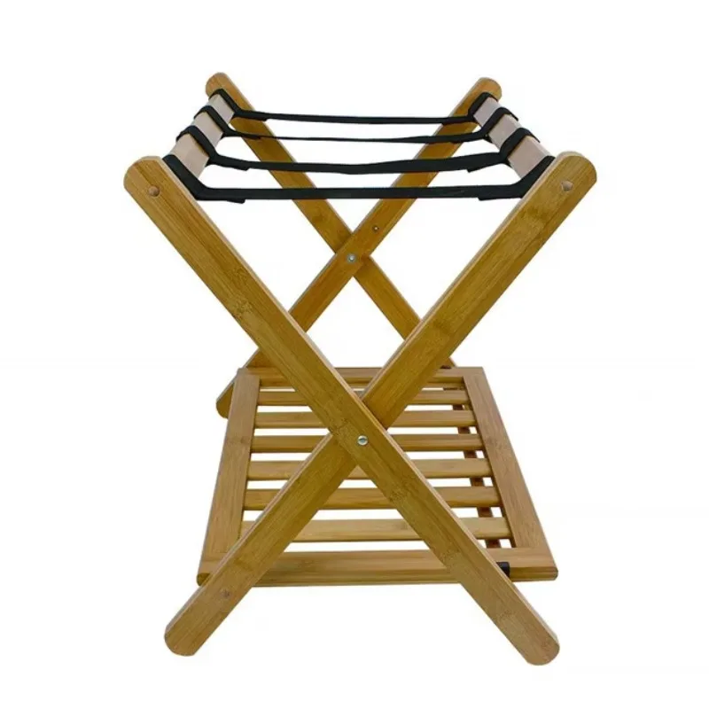 Bamboo luggage rack with shoe Stable and durable suitcase Foldable luggage