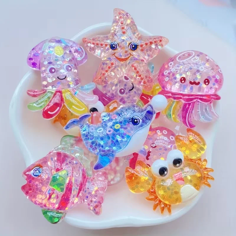 6 pieces of shiny cartoon marine animal-shaped pendants, suitable for accessories
