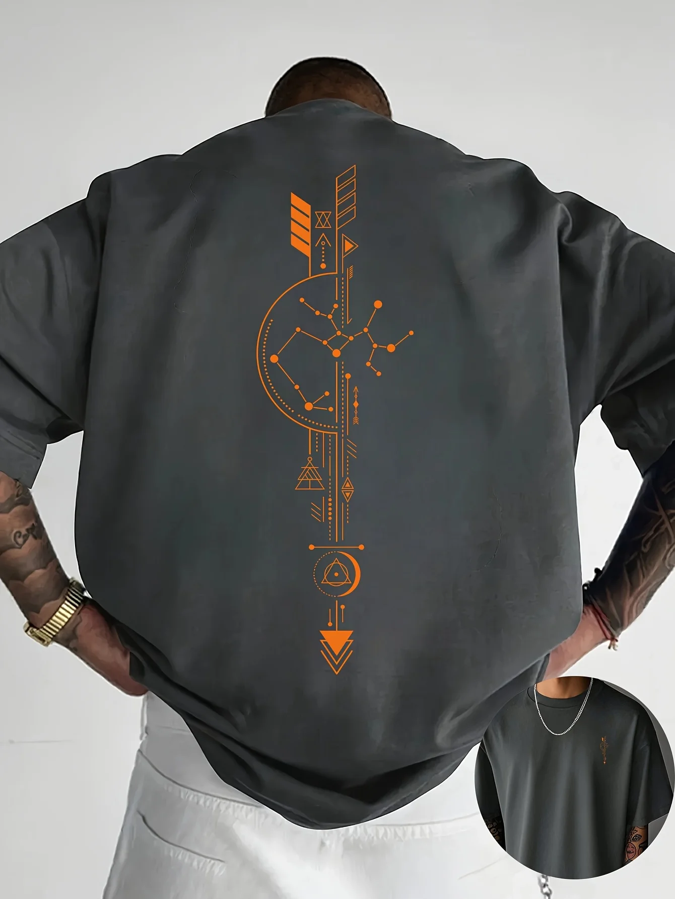 Constellation Arrow Geometric Graphic Tee Men Breathable 100% Cotton Perfect Summer Streetwear Trendy Mystical Astrology Style