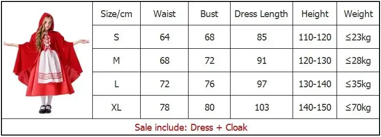 Little Red Riding Hood Costume per ragazze bambini bambini Costume di Halloween Party Dress Fancy Dress + mantello Costume Cosplay