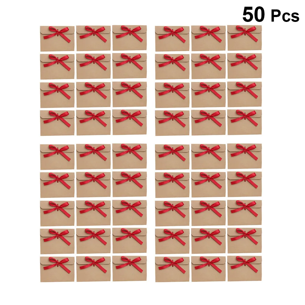 

50Pcs Red Kraft Paper Envelopes Delicate Bowknot Design Wedding Festival Money Gift Envelopes for Kids Adults Special