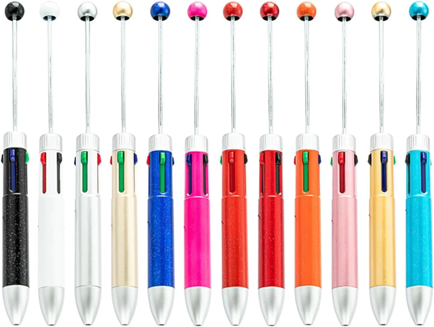 12Pcs 4 Color in 1 Beadable Pen Multicolored Ballpoint Pen 4 Color in 1 Retractable Ballpoint Pen for Student Teacher