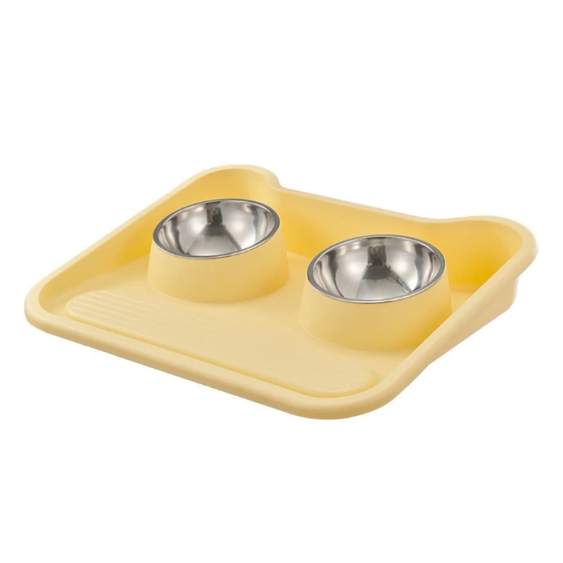 Pet Feeding Double Bowl Bowl with Tilted Stand Anti-Vomiting Kitten Bowl with Tray Container Dogs Puppies