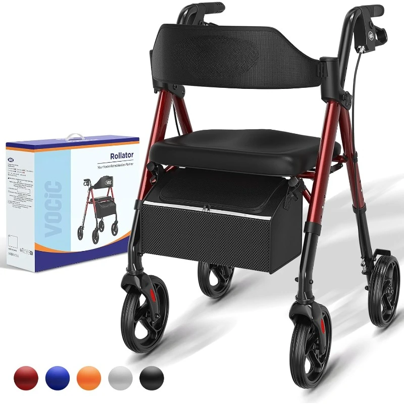 

Walkers for Seniors,Foldable Walker with Seat,Rollator Walker with Durable Aluminum,8" Big Wheels for All Terrain, Ergonomic