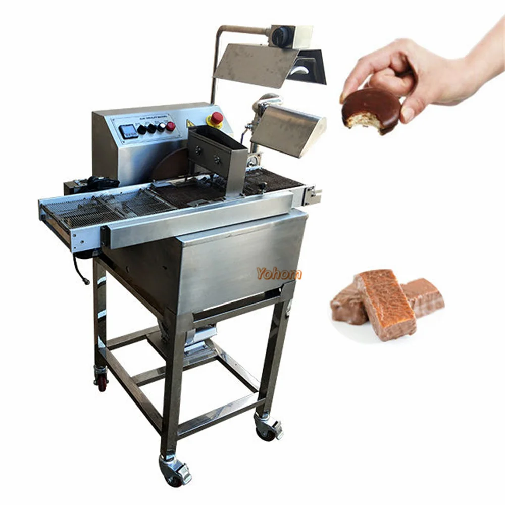 Peanut Bar Candy Nuts Coating Machine Chocolate Tempering Enrobing Machine With Cooling Tunnel