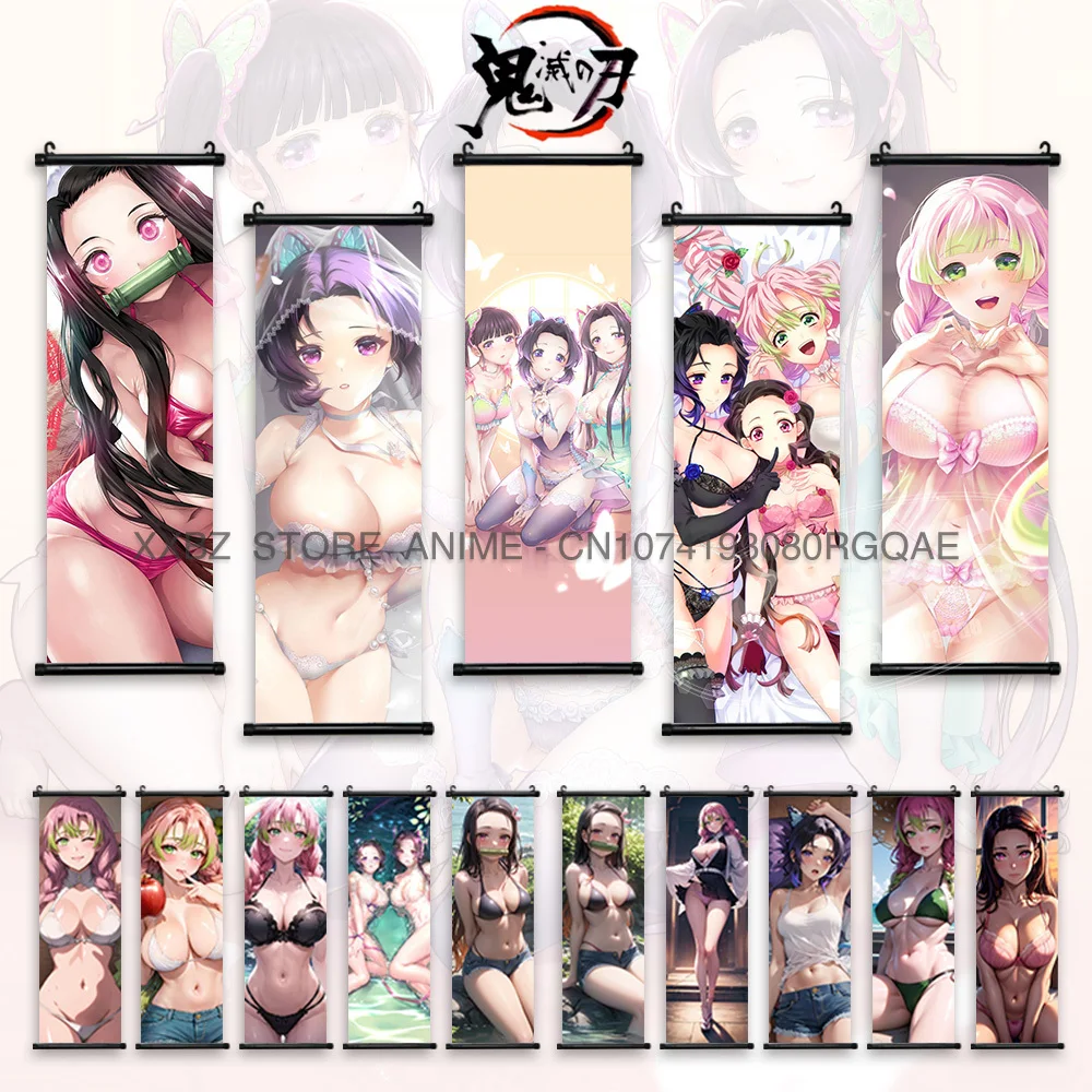 

Demon Slayer Scroll Picture Anime Girl Hanging Painting Kamado Nezuko Decor Kochou Shinobu Wall Art Kanroji Mitsuri Sexy Posters