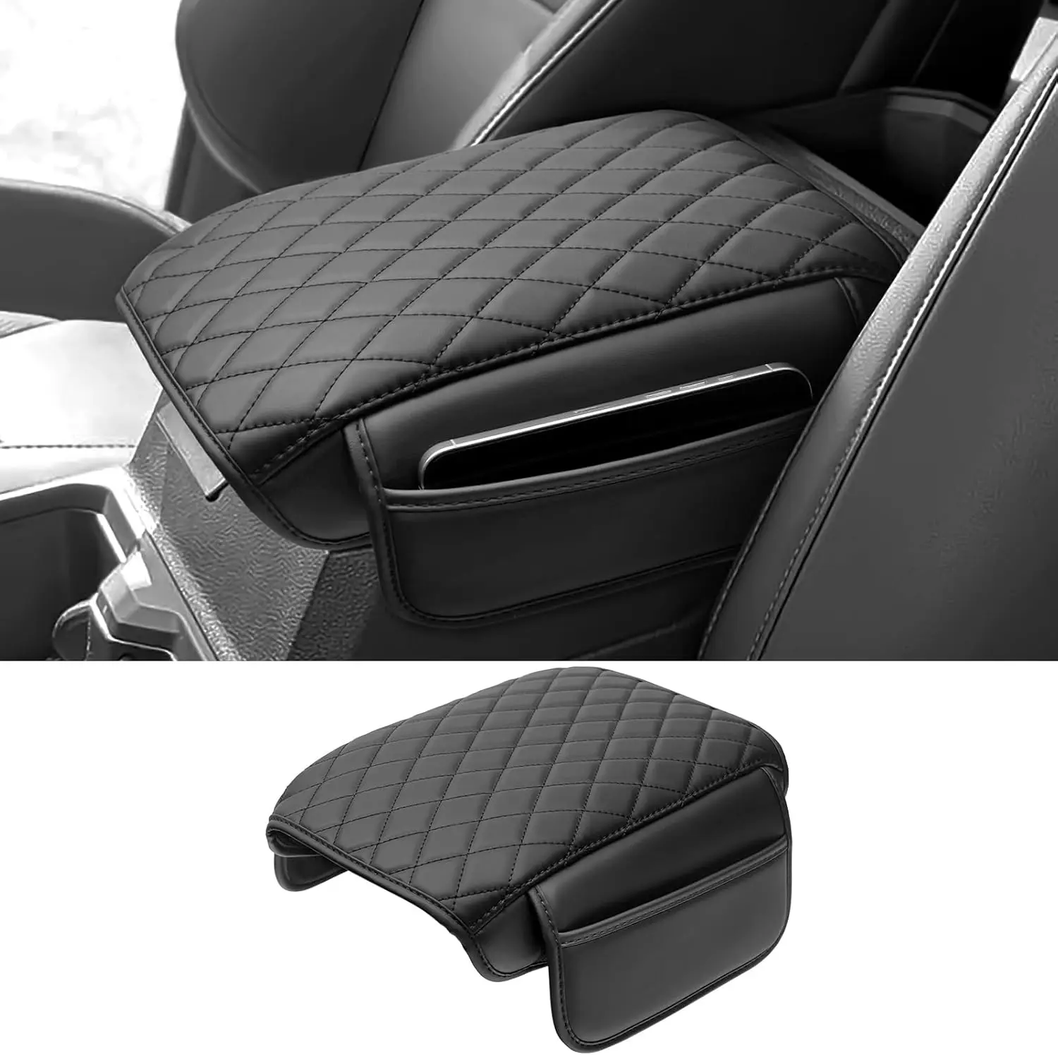 

Center Console Cover Compatible For Toyota 2024-2026 Tacoma Accessories Leather Material Console Armrest Cover Cushion For Pocke