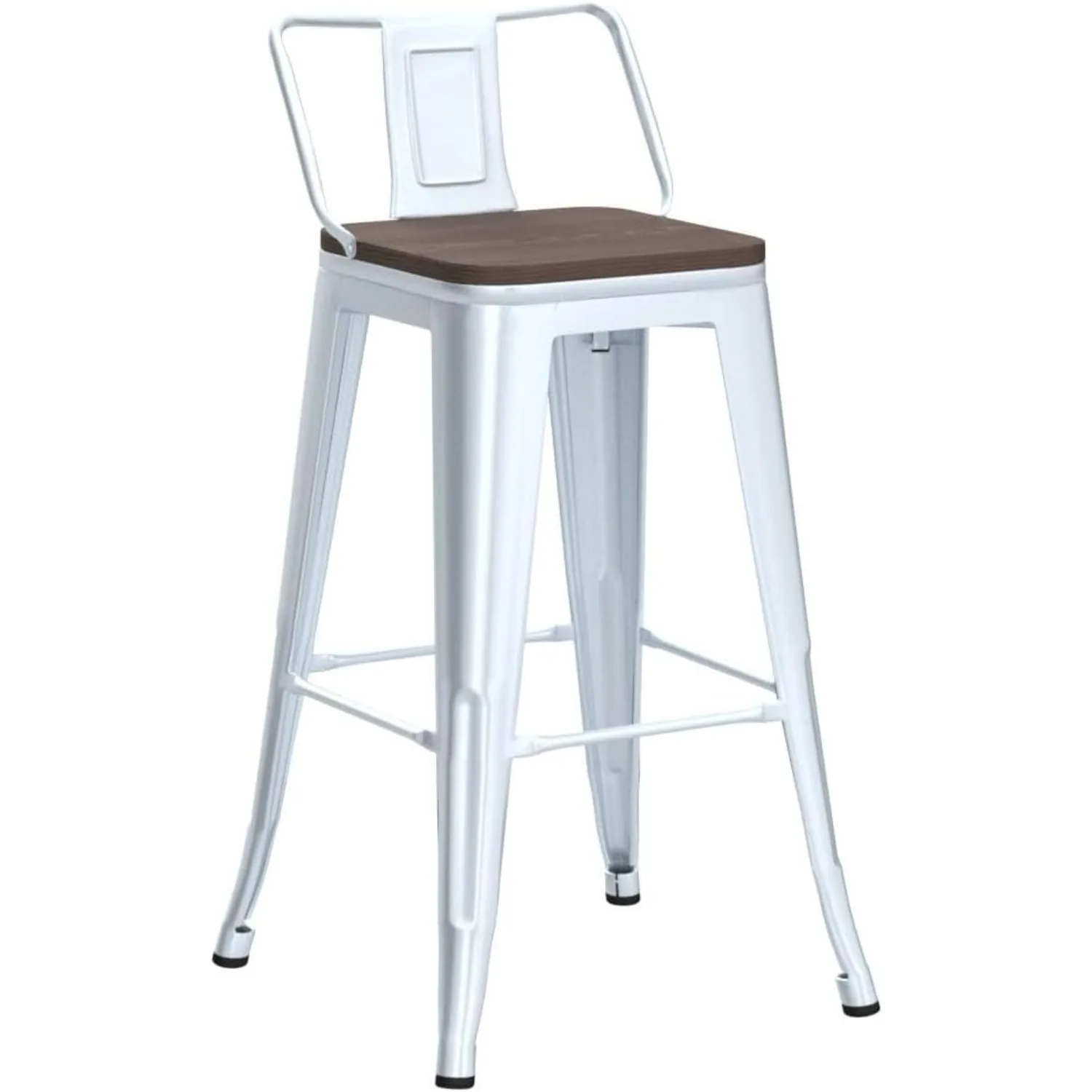 24“ Metal Bar Stools Set of 4 Industrial Counter Stool Kitchen Counter Height Bar Stools with Back Wooden Seat-Silver