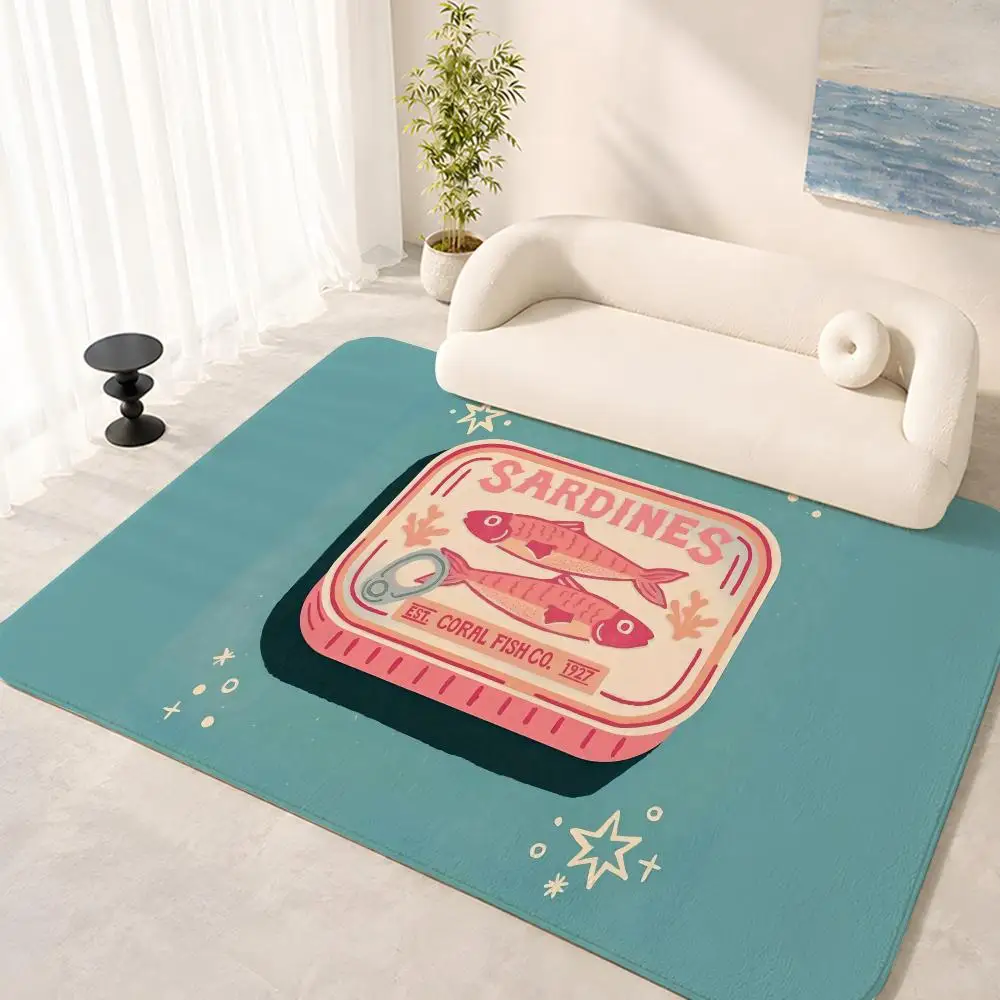 Colorful Sardine Paint Art Floor Mat Flannel Rug Soft Non Slip Washable Door Mat For Bathroom Bedroom Kitchen Home Decor