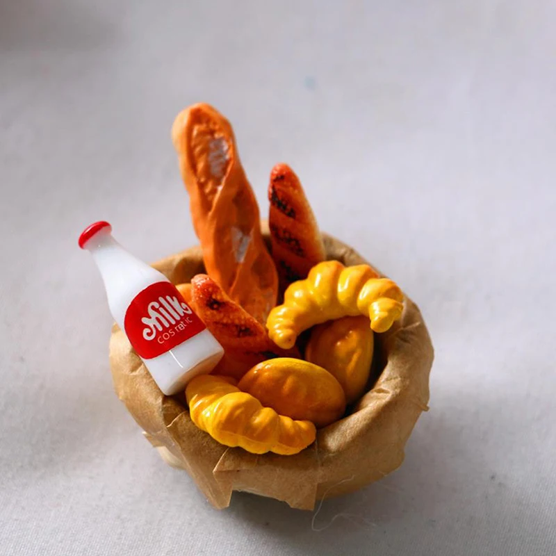 Casa de muñecas de simulación de Croissant, 6 piezas, comida en miniatura, aperitivos, juguete de cocina