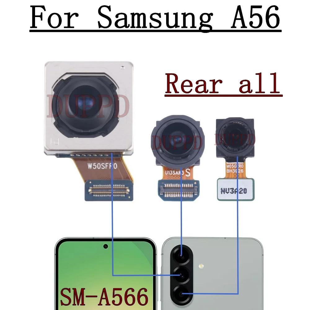 Front Rear Camera For Samsung Galaxy A56 A566B A566V A566E Frontal Selfie Wide Macro Backside Back Camera Module Spare