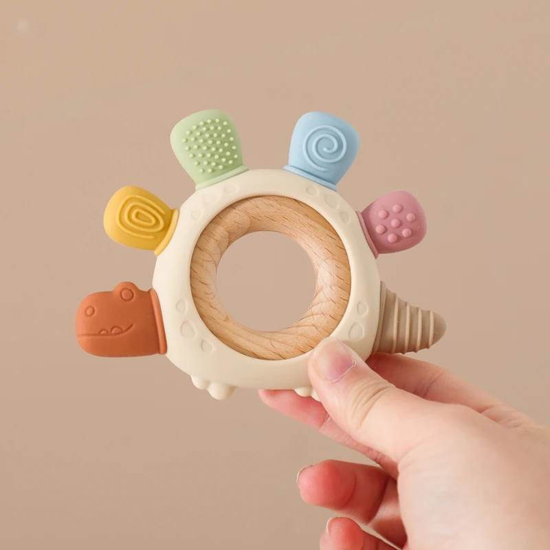 BPA-freier Baby-Dinosaurier-Beißring aus Silikon, sensorisches Spielzeug, leicht zu greifen, Babypflege, lebensmittelechtes Babyspielzeug, Geschenk für Neugeborene, Babyzubehör – Detail 14