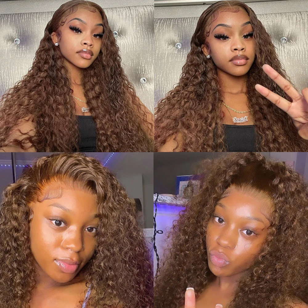 Chocolate Brown Lace Front Wig 13x4 13x6 Deep Wave Frontal Wig Colored HD Lace Front Wigs Pre Plucked Deep Curly Human Hair Wig