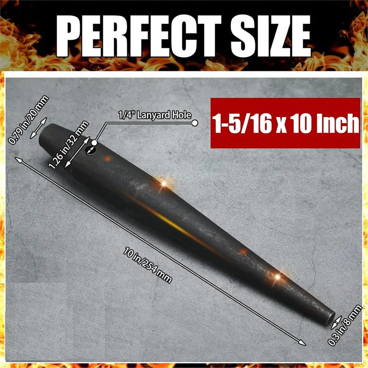 DT35BG Bull Pin Heat-Treaded Steel Ironworker Tools with Black Finish and Tether Hole, Iron Workers Tool, 1-5/16-Inch X 10 Inch